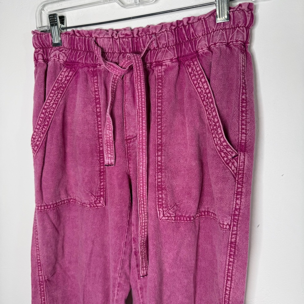 Anthropologie Linen Blend Paperbag Joggers XS Petite Pink Relaxed Boho Lagenlook - Picture 4 of 12